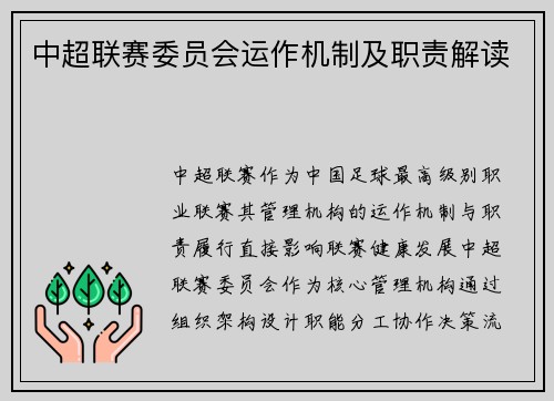 中超联赛委员会运作机制及职责解读